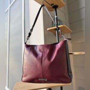 Stone & Co Genuine Leather Two Tone Burgundy Black Shoulder Bag Purse